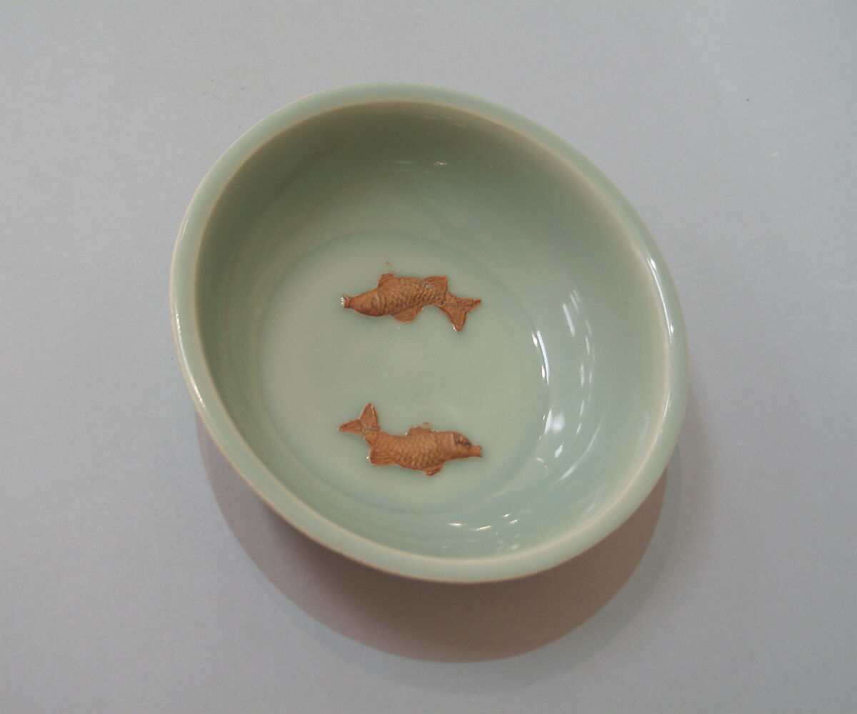 Dish with relief decoration of fish, Stoneware with celadon glaze and biscuit relief (Longquan ware), China 