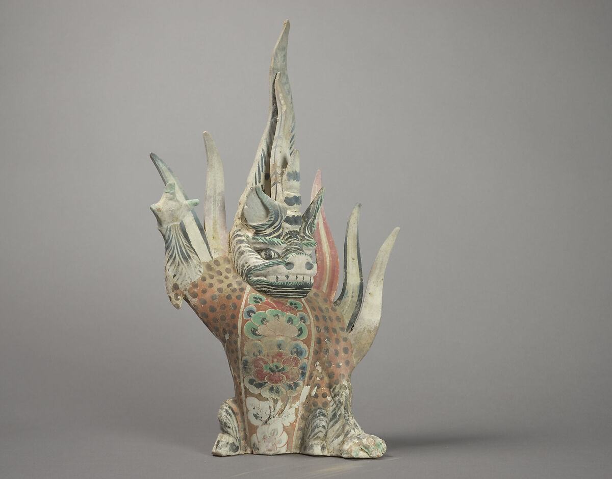 Tomb guardian beast (Zhenmushou), Earthenware with pigment, China 