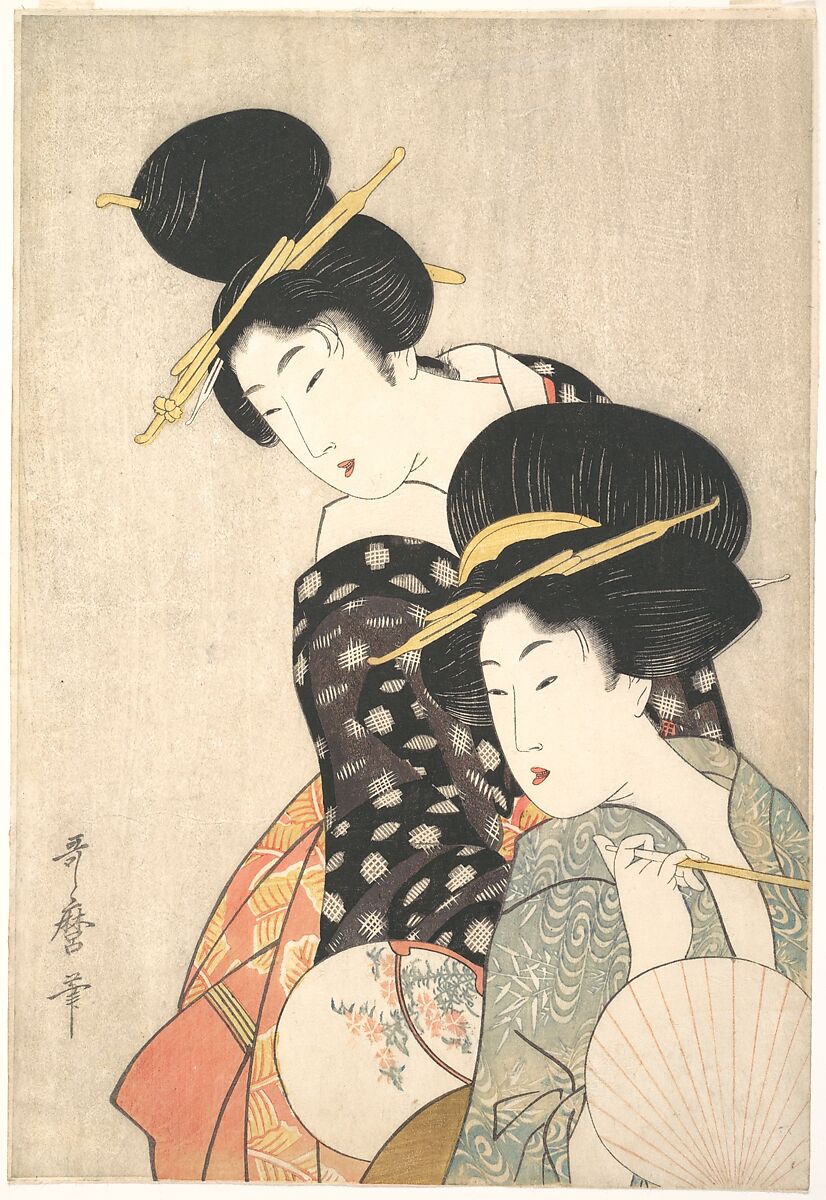 Two Women, Kitagawa Utamaro (Japanese, ca. 1754–1806), Woodblock print; ink and color on paper, Japan 