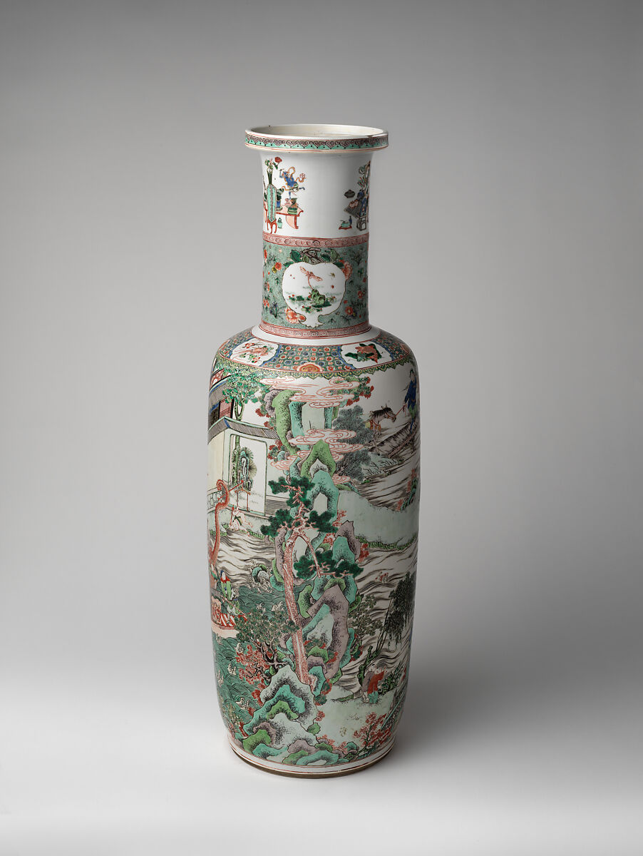 Vase with performance of dragon boat, Porcelain painted with overglaze polychrome enamels (Jingdezhen ware), China