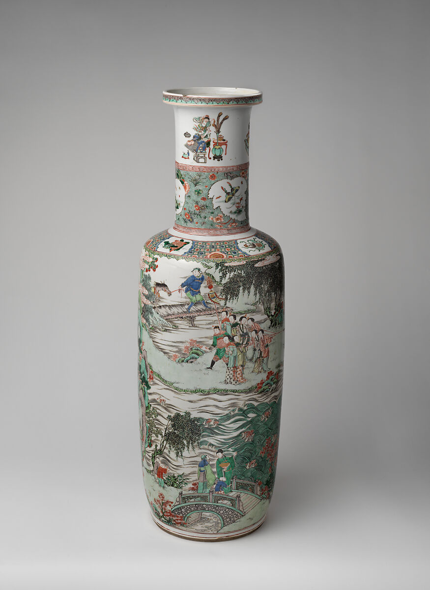 Vase with performance of dragon boat, Porcelain painted with overglaze polychrome enamels (Jingdezhen ware), China