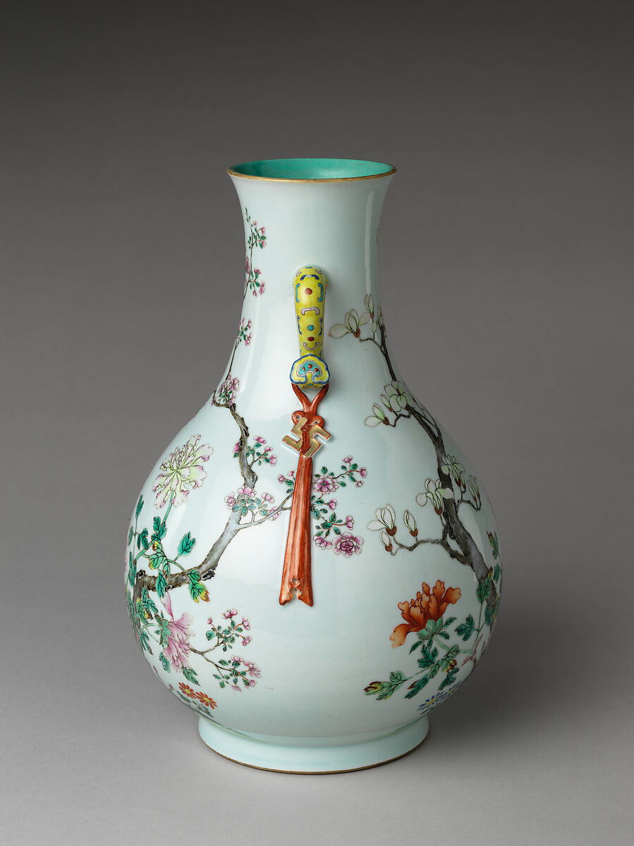 Vase with peony and magnolia, Porcelain painted in overglaze polychrome enamels (Jingdezhen ware), China