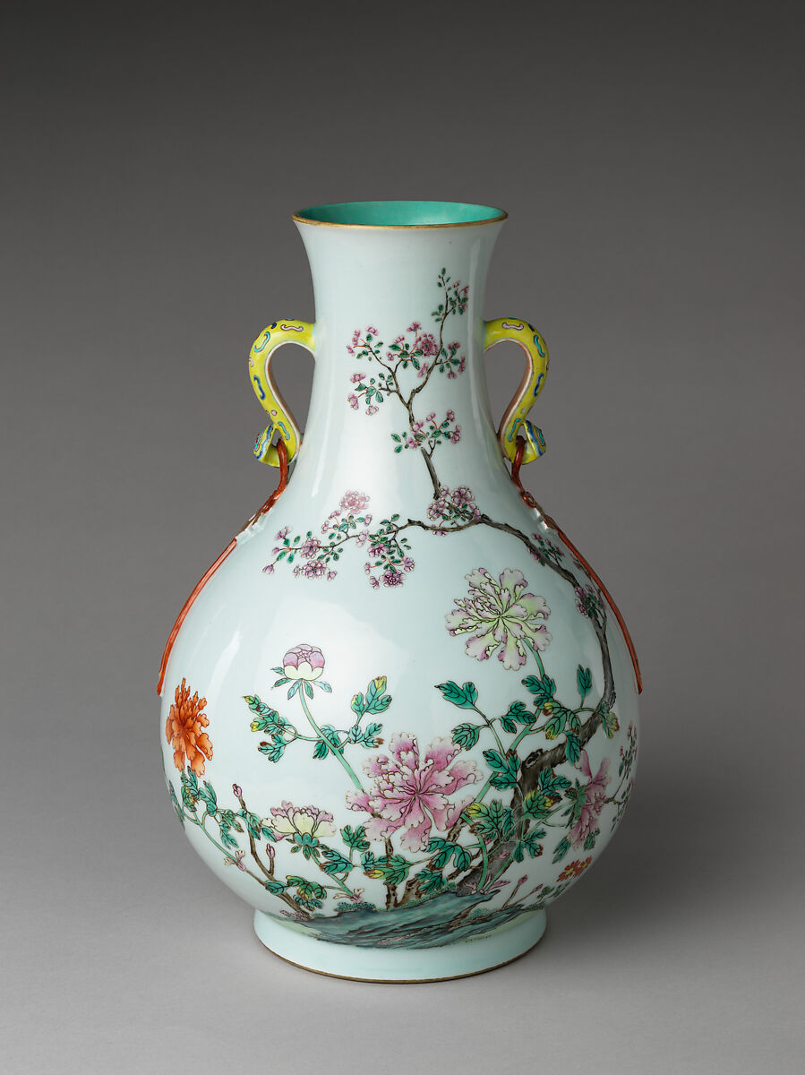 Vase with peony and magnolia, Porcelain painted in overglaze polychrome enamels (Jingdezhen ware), China