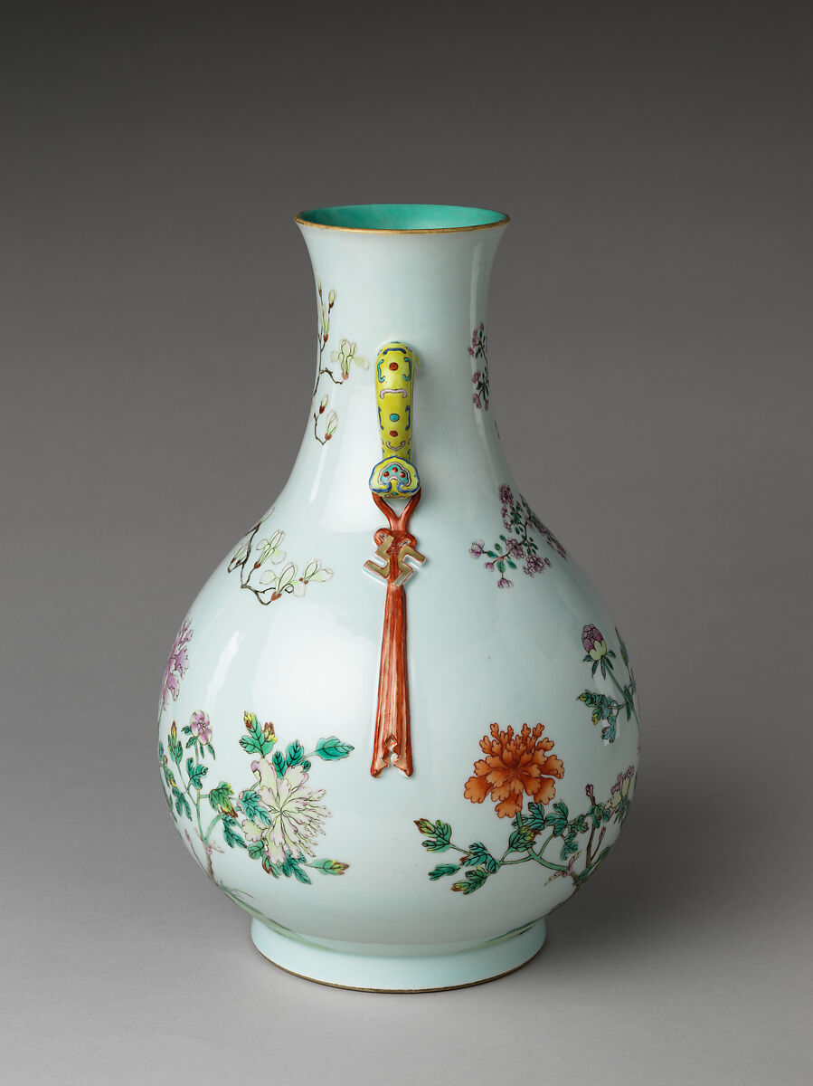 Vase with peony and magnolia, Porcelain painted in overglaze polychrome enamels (Jingdezhen ware), China