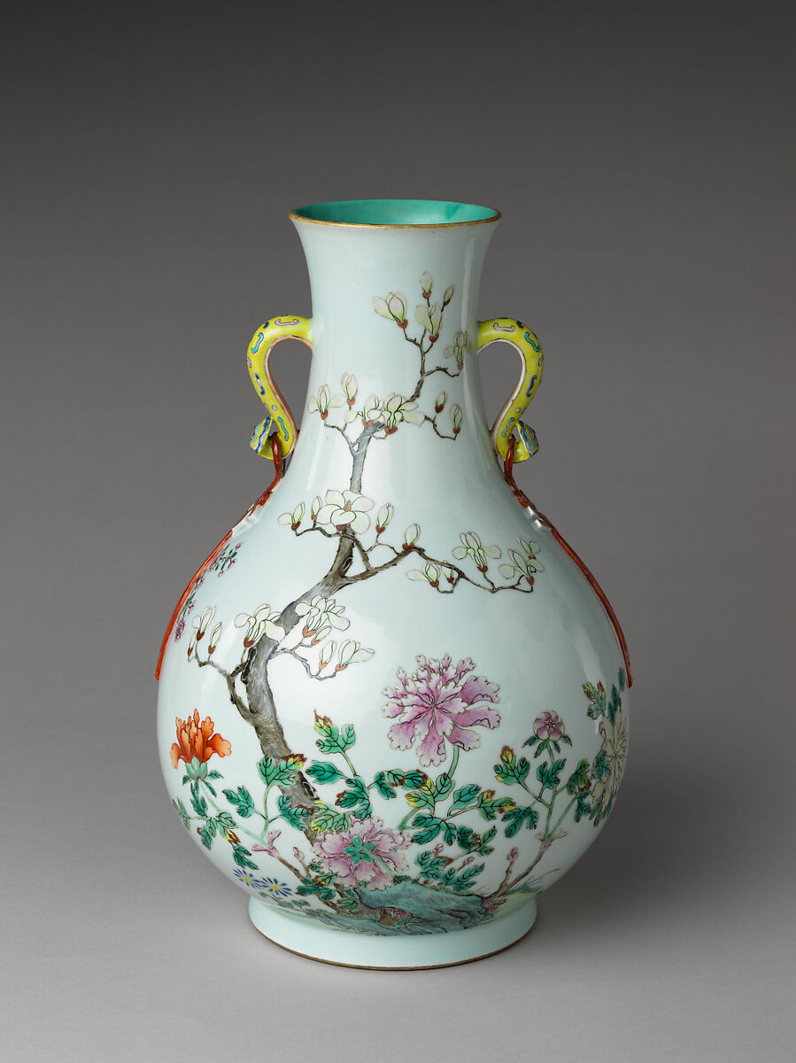 Vase with peony and magnolia, Porcelain painted in overglaze polychrome enamels (Jingdezhen ware), China 