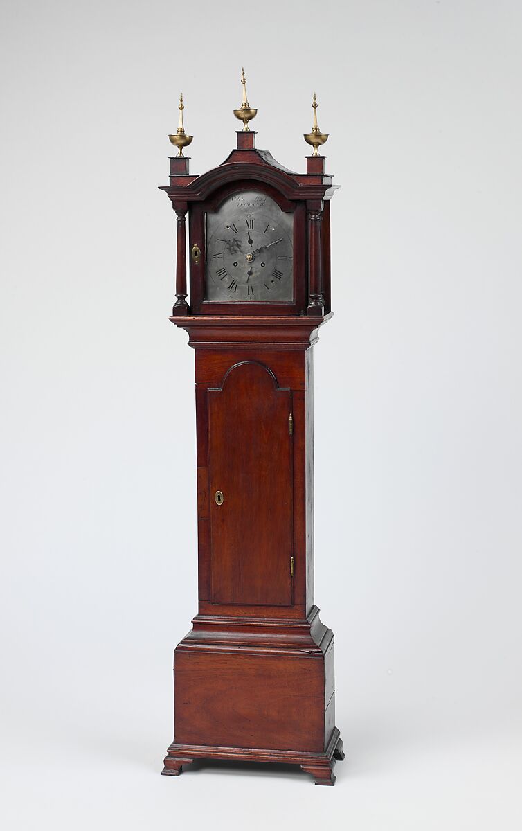 Miniature Tall Clock, Caleb Leach (active ca. 1776–90), Mahogany, oak, maple, white pine, American 