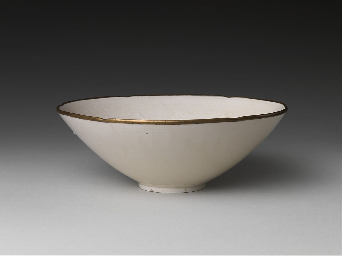 Bowl with Peonies, Porcelain with mold-impressed decoration under ivory glaze (Ding ware), China 