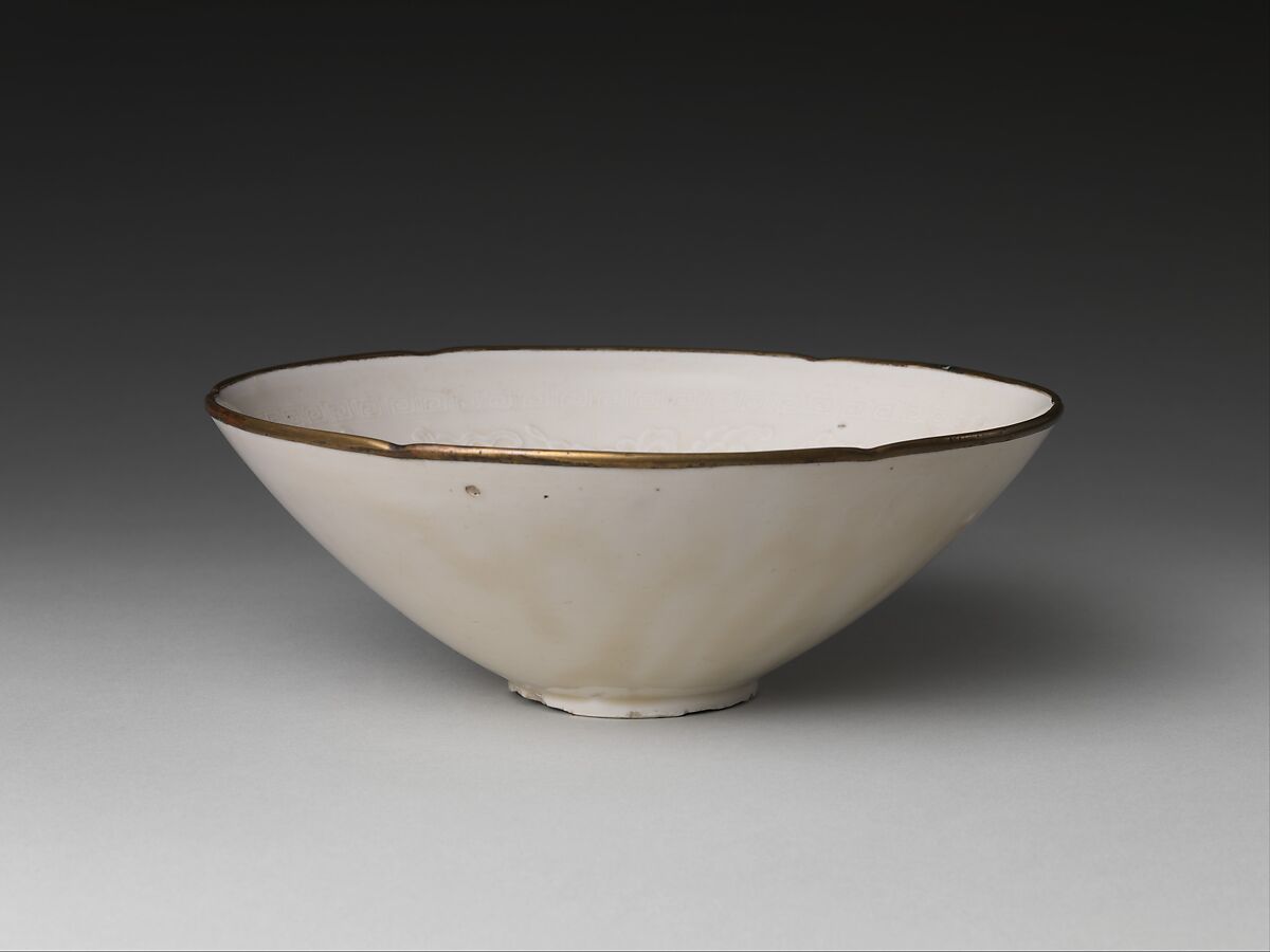 Bowl with Peonies, Porcelain with mold-impressed decoration under ivory glaze (Ding ware), China