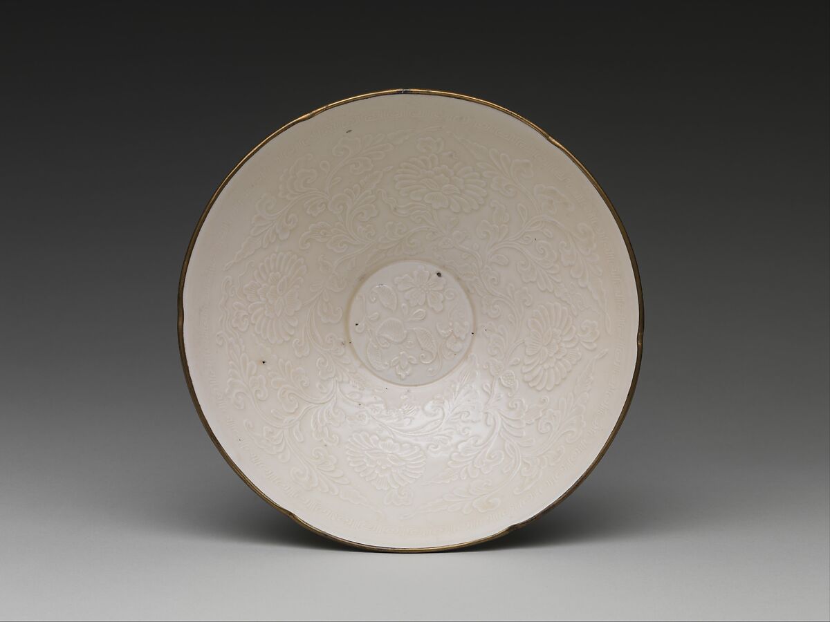 Bowl with Peonies, Porcelain with mold-impressed decoration under ivory glaze (Ding ware), China