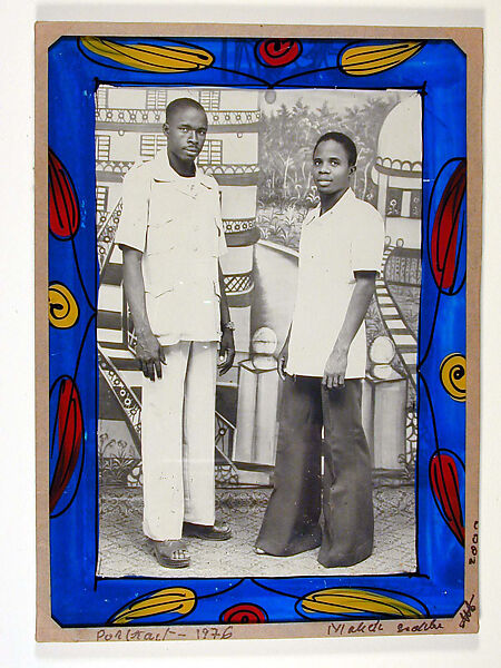 Two Men, Malick Sidibé (Malian, Soloba 1936–2016 Bamako), Gelatin silver print in original frame of reverse-painted glass, tape, cardboard, string 