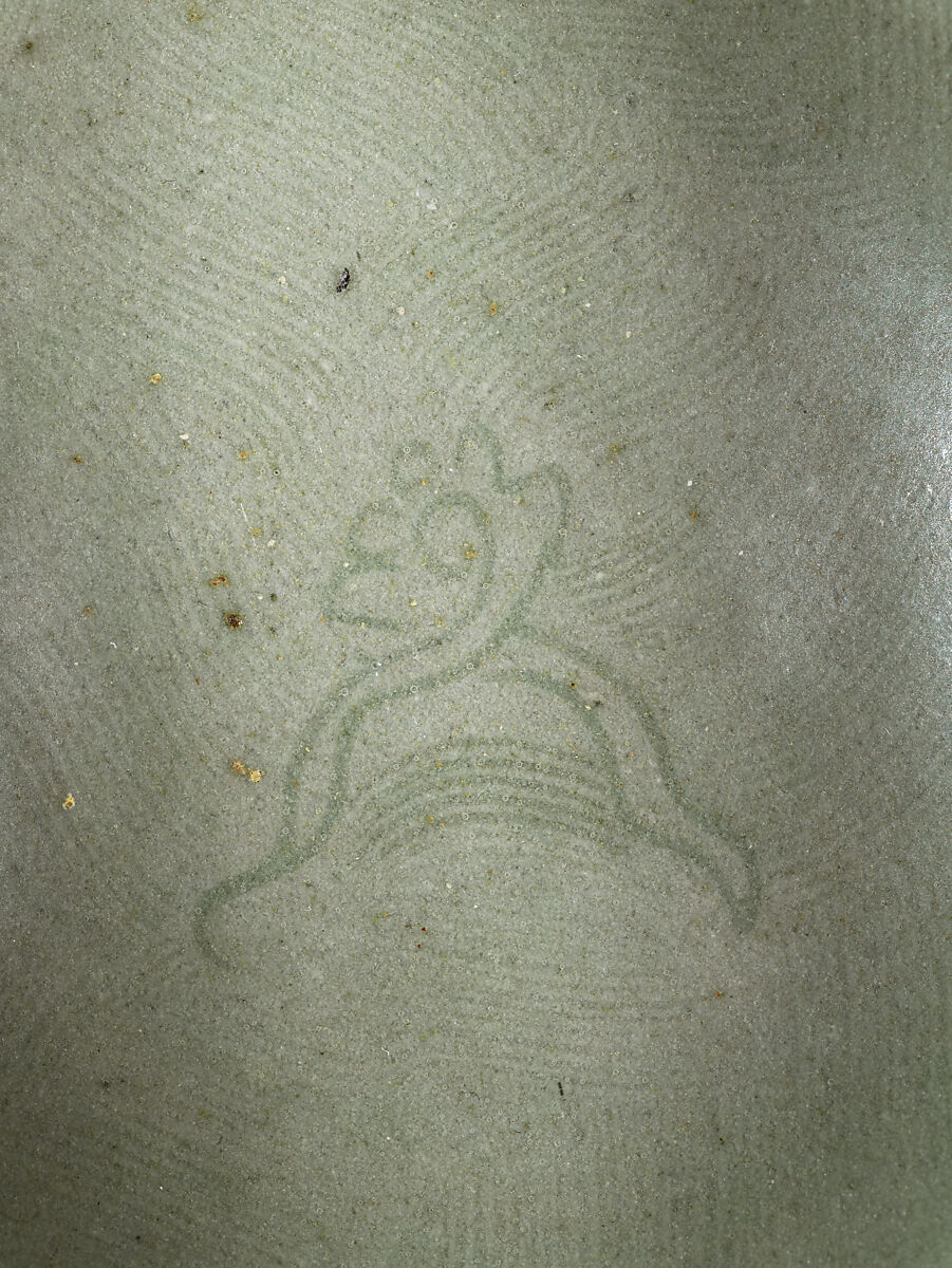 Bowl with flowers, waves, and a cloud, Stoneware with incised design under celadon glaze, Korea