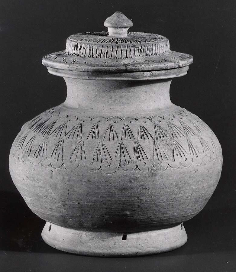 Vessel with Cover, Earthenware with incised decoration, Korea 