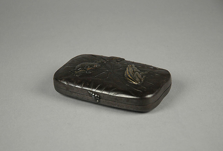 Tobacco Box, Hammered iron with relief inlay in silver, gold and shibuichi, Japan 