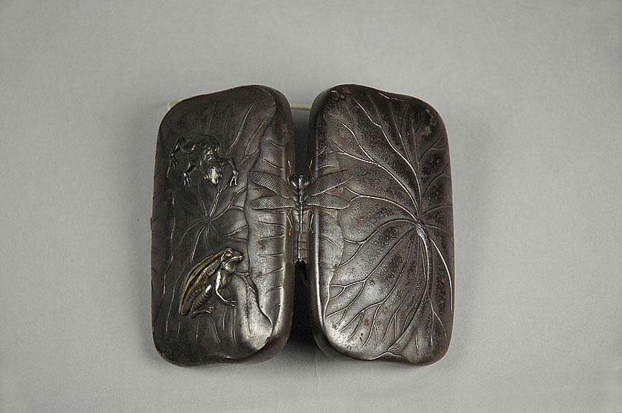 Tobacco Box, Hammered iron with relief inlay in silver, gold and shibuichi, Japan