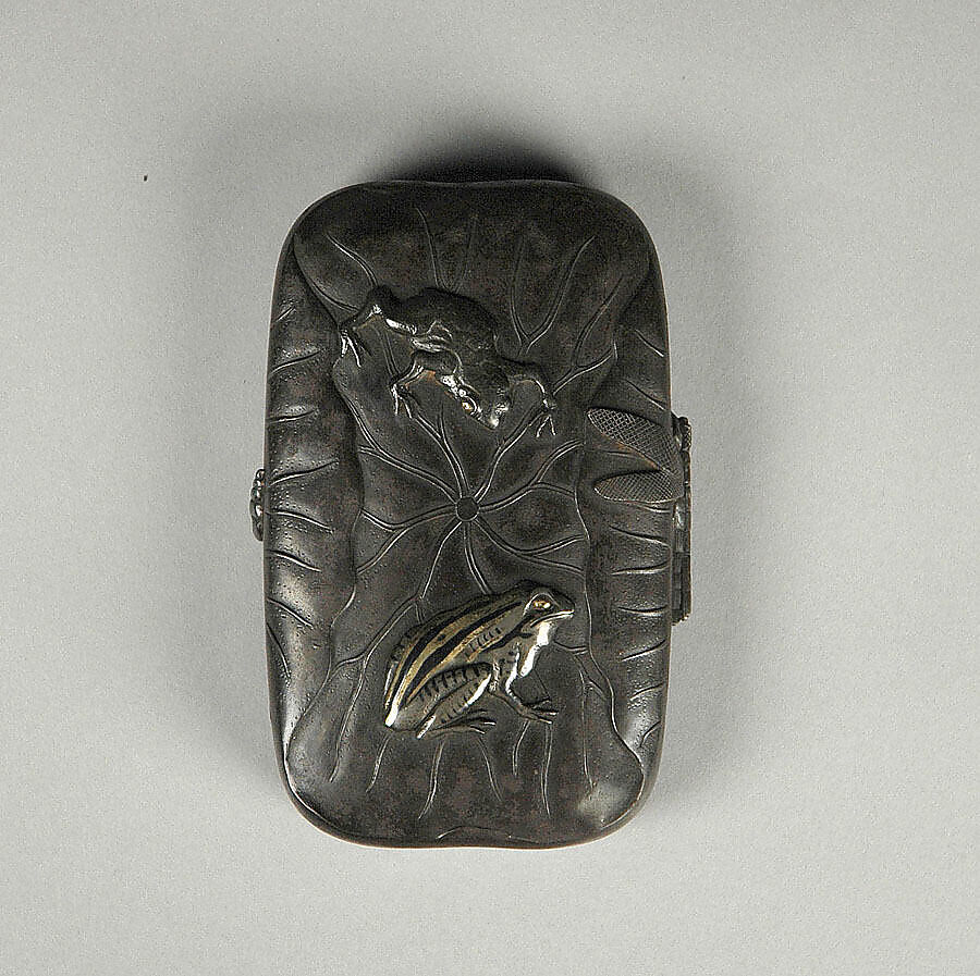 Tobacco Box, Hammered iron with relief inlay in silver, gold and shibuichi, Japan