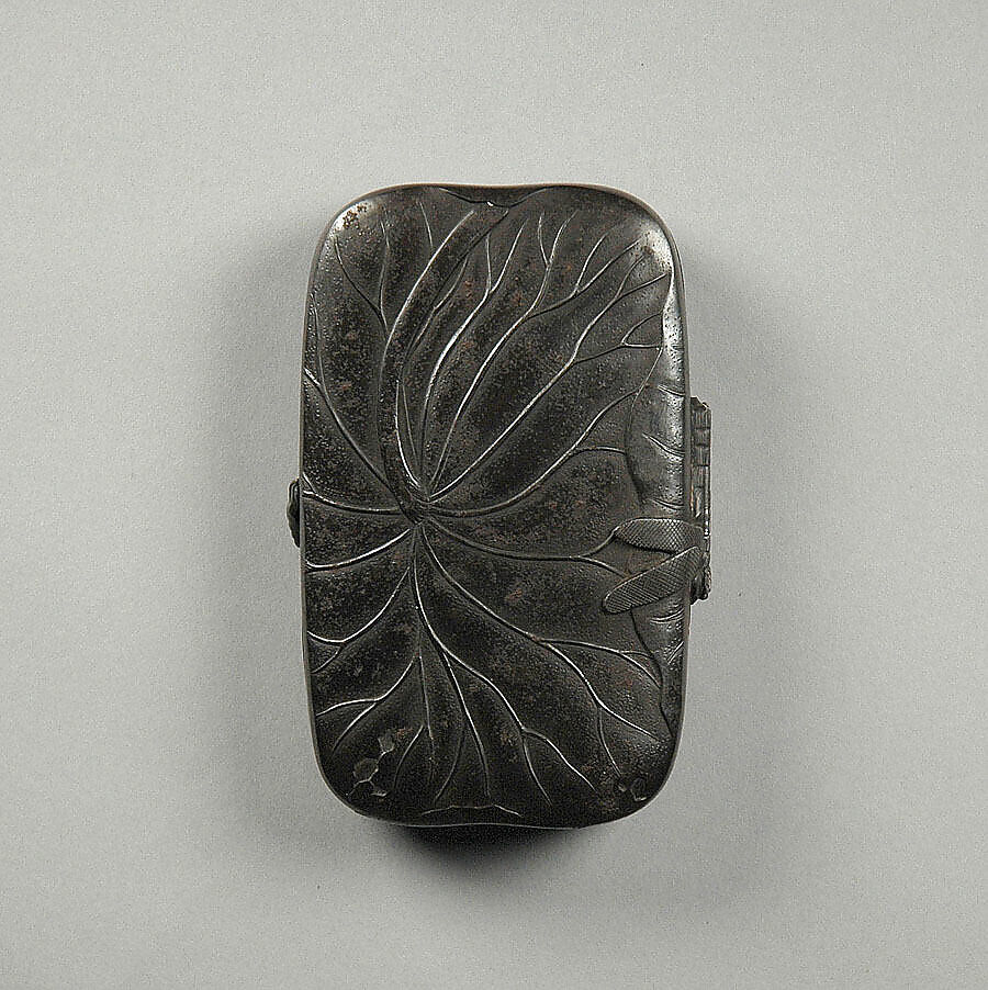 Tobacco Box, Hammered iron with relief inlay in silver, gold and shibuichi, Japan