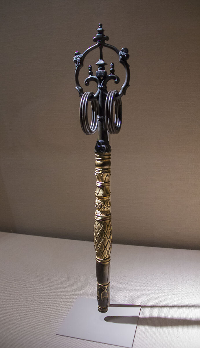 Ritual Staff (Shakujō), Bronze; handle of lacquered wood with silk cord, Japan 