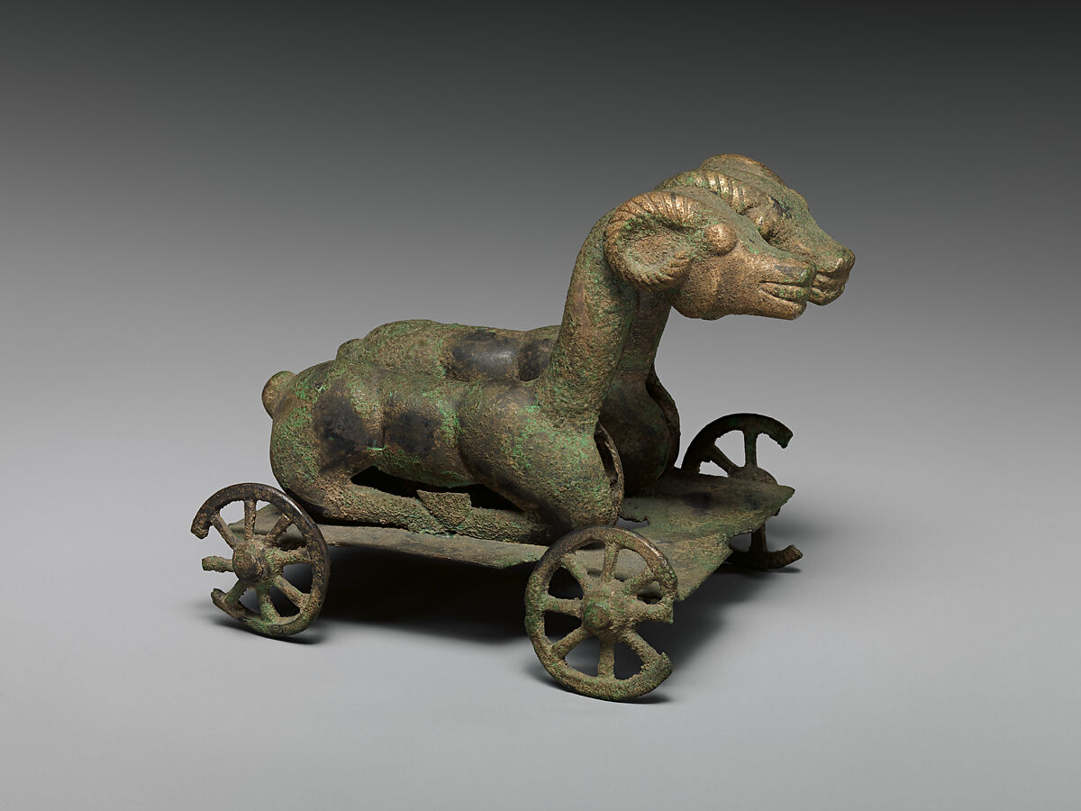 Two Rams on Wheeled Cart, Silver, China