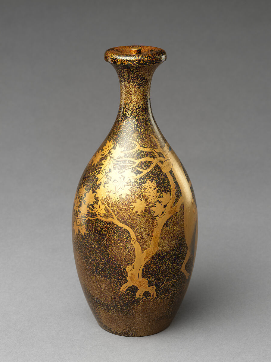 Sake bottle, Nashiji lacquer with designs in gold and sliver, Japan