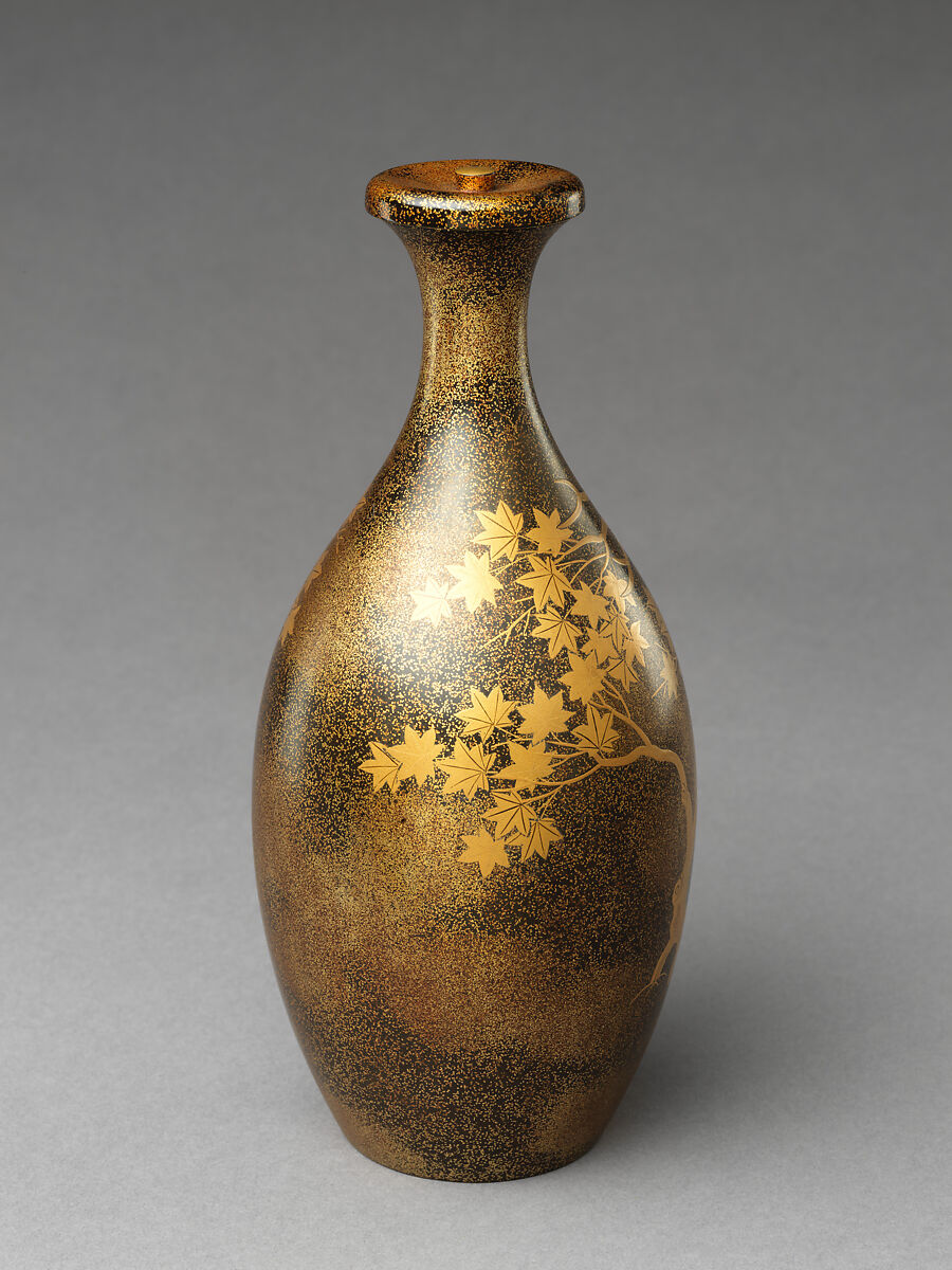 Sake bottle, Nashiji lacquer with designs in gold and sliver, Japan