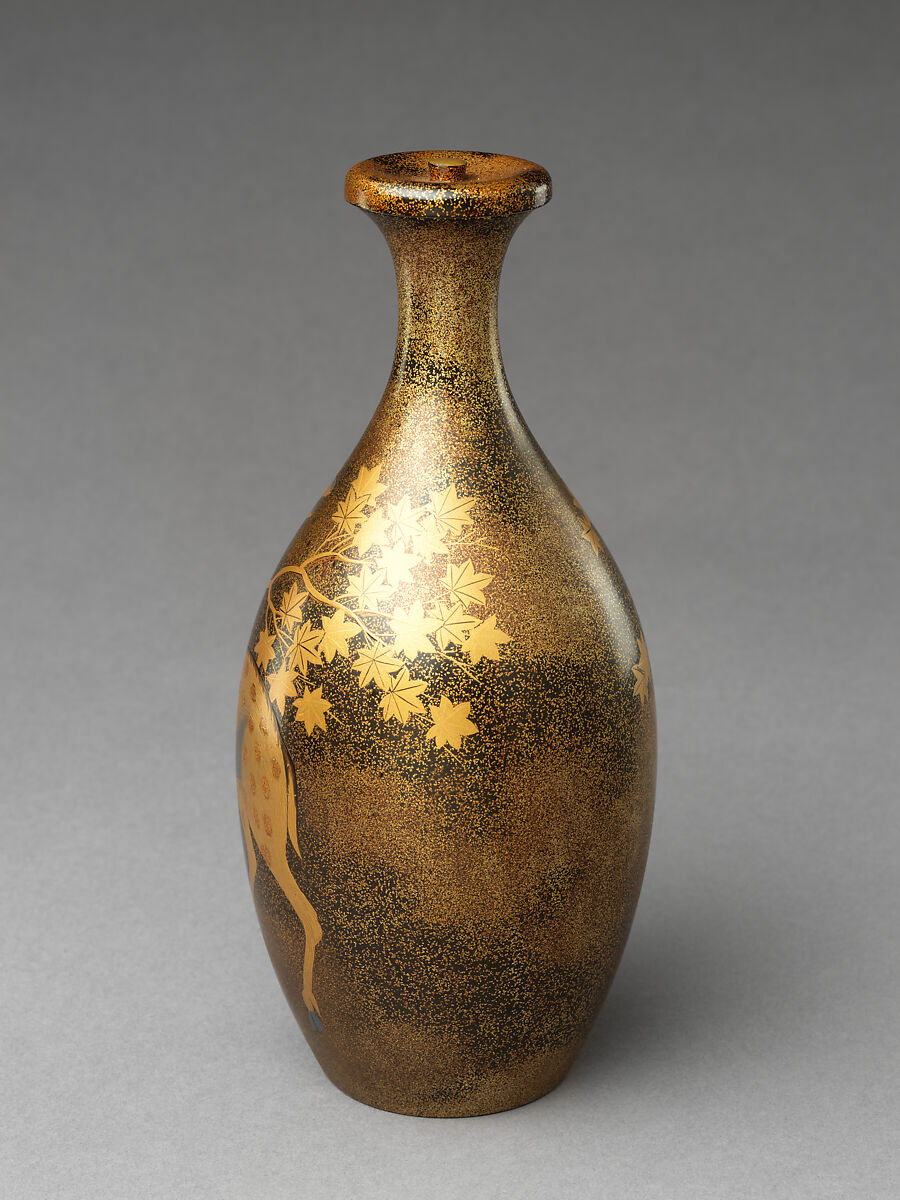 Sake bottle, Nashiji lacquer with designs in gold and sliver, Japan