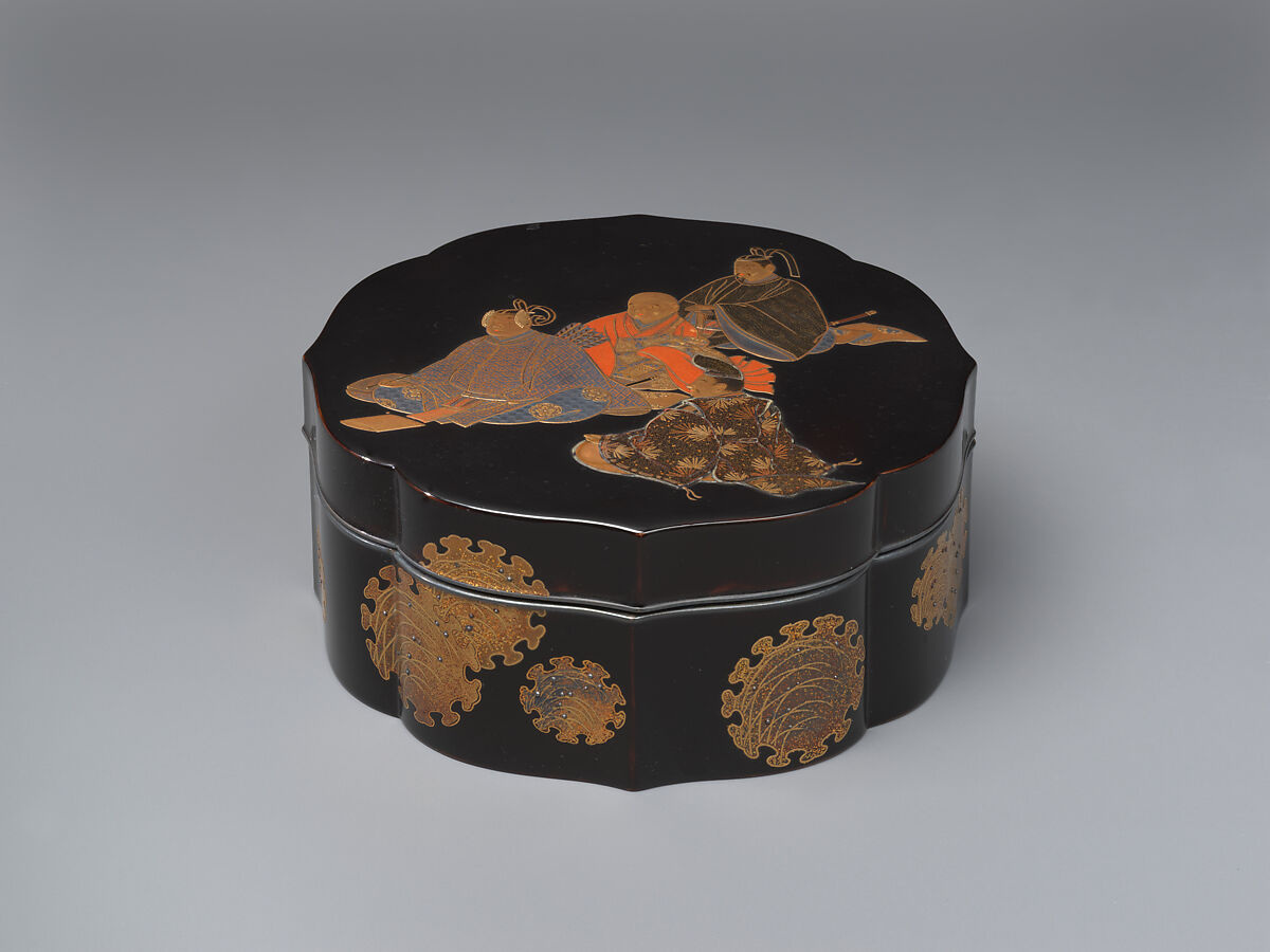 Box depicting Rokkasen (The Six Court Poets), Ganshosai Shunsui (Japanese, 1822–1880), Lacquer with gold hirami, Japan 