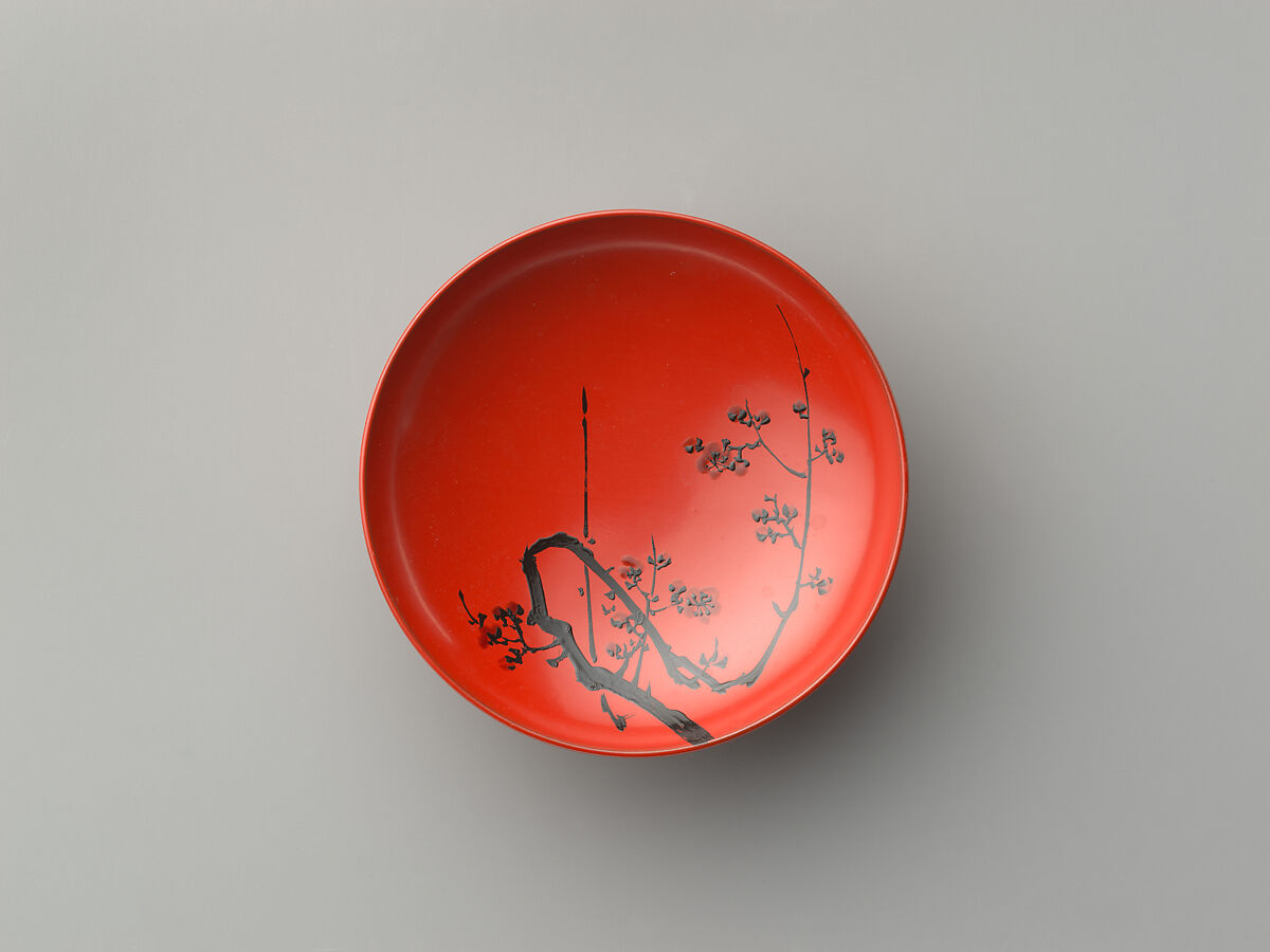 Sake cups with "Three Friends" design, Shibata Zeshin (Japanese, 1807–1891), Red lacquer, Japan