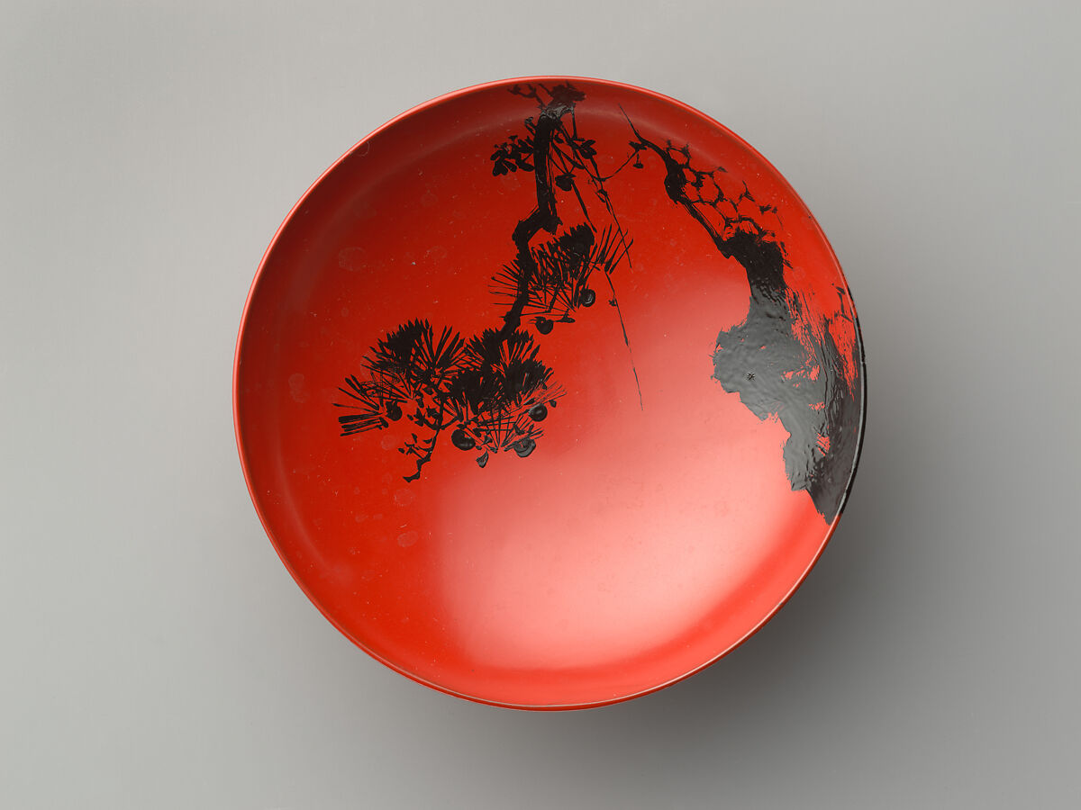 Sake cups with "Three Friends" design, Shibata Zeshin (Japanese, 1807–1891), Red lacquer, Japan