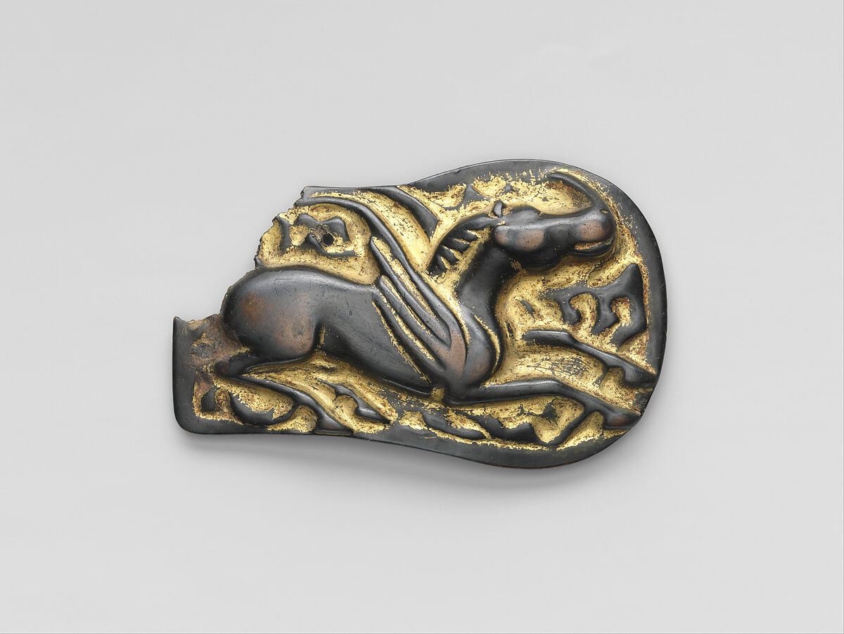 Plaque with a Winged Horse, Gilt bronze, North China 