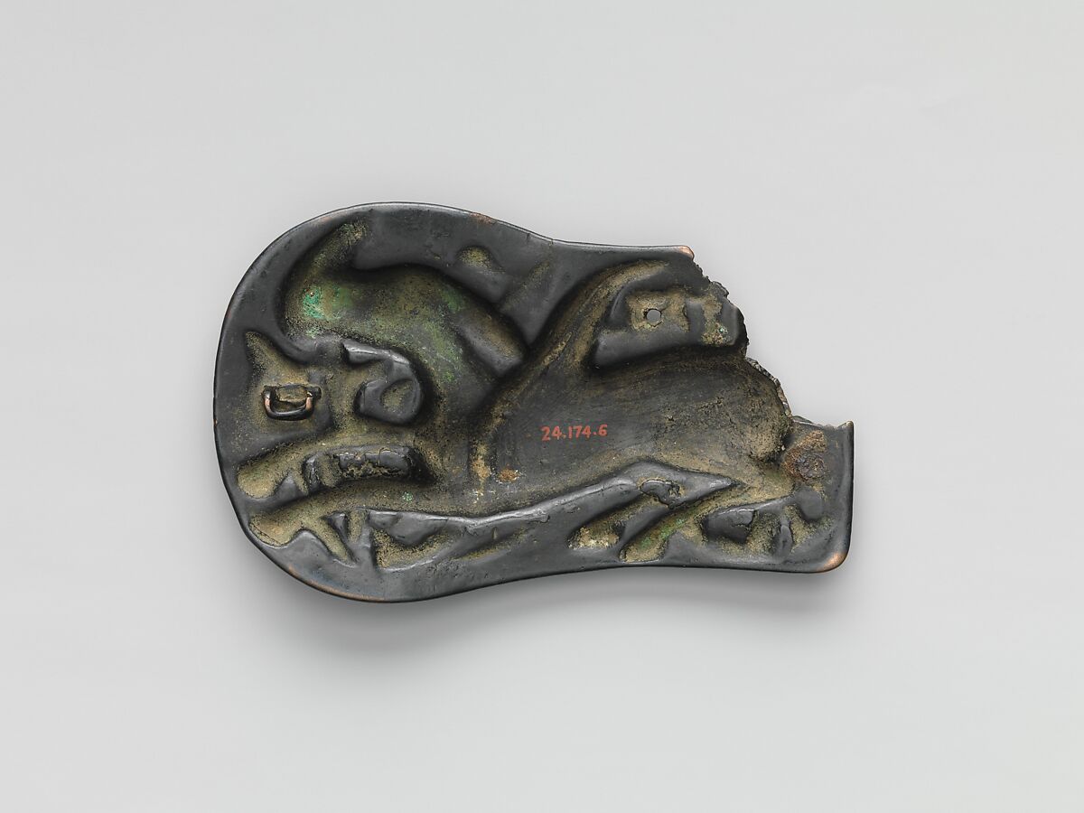 Belt plaque with winged horse, Gilded bronze, North China