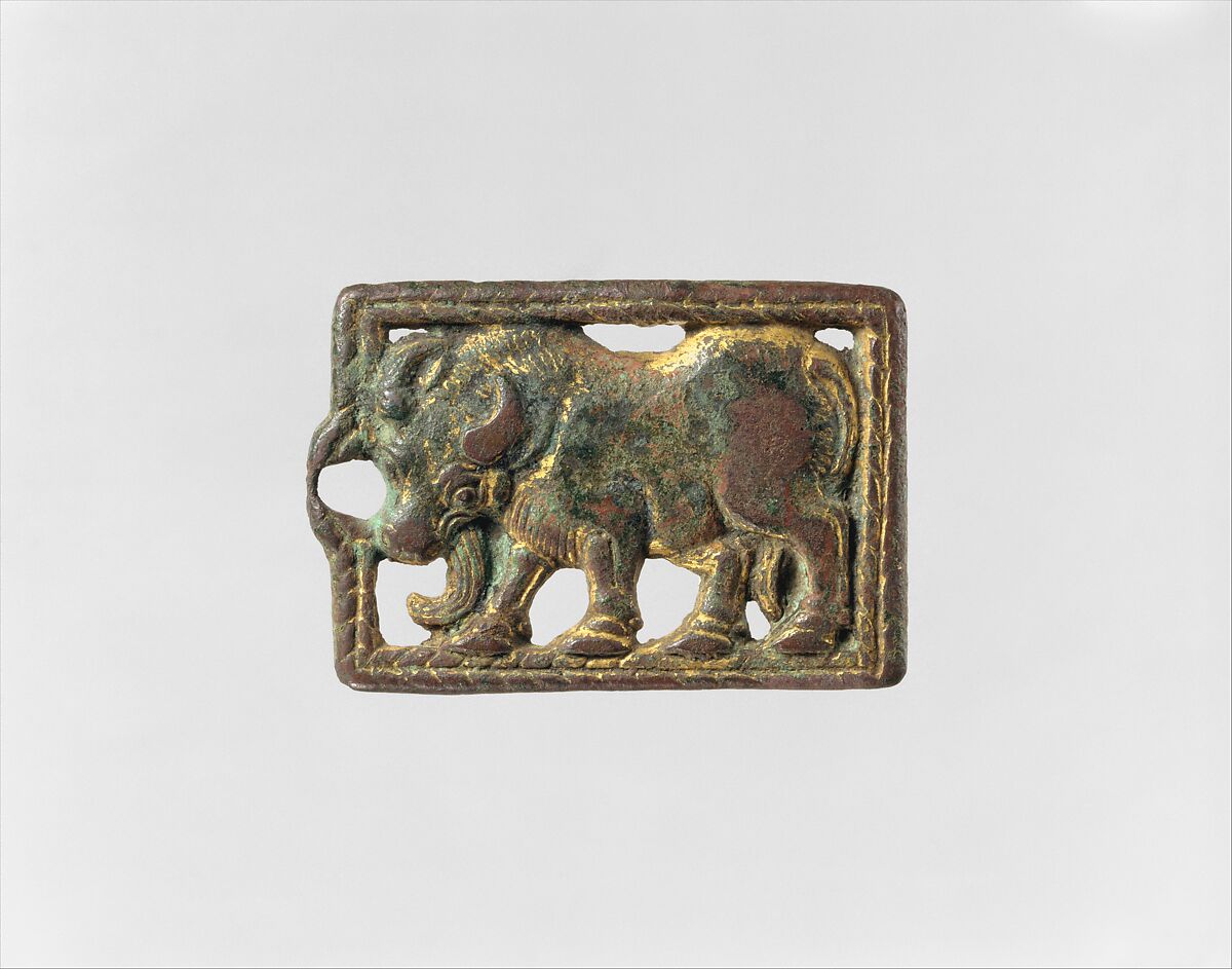 Belt Buckle, Gilded bronze, North China 