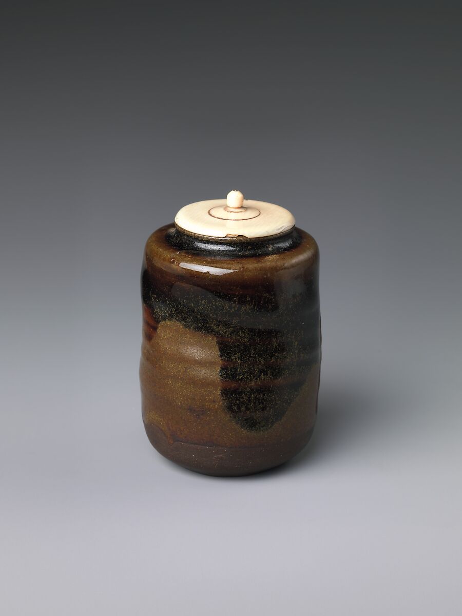 Tea caddy, Stoneware with incision and iron brown glaze (Takatori ware), Japan