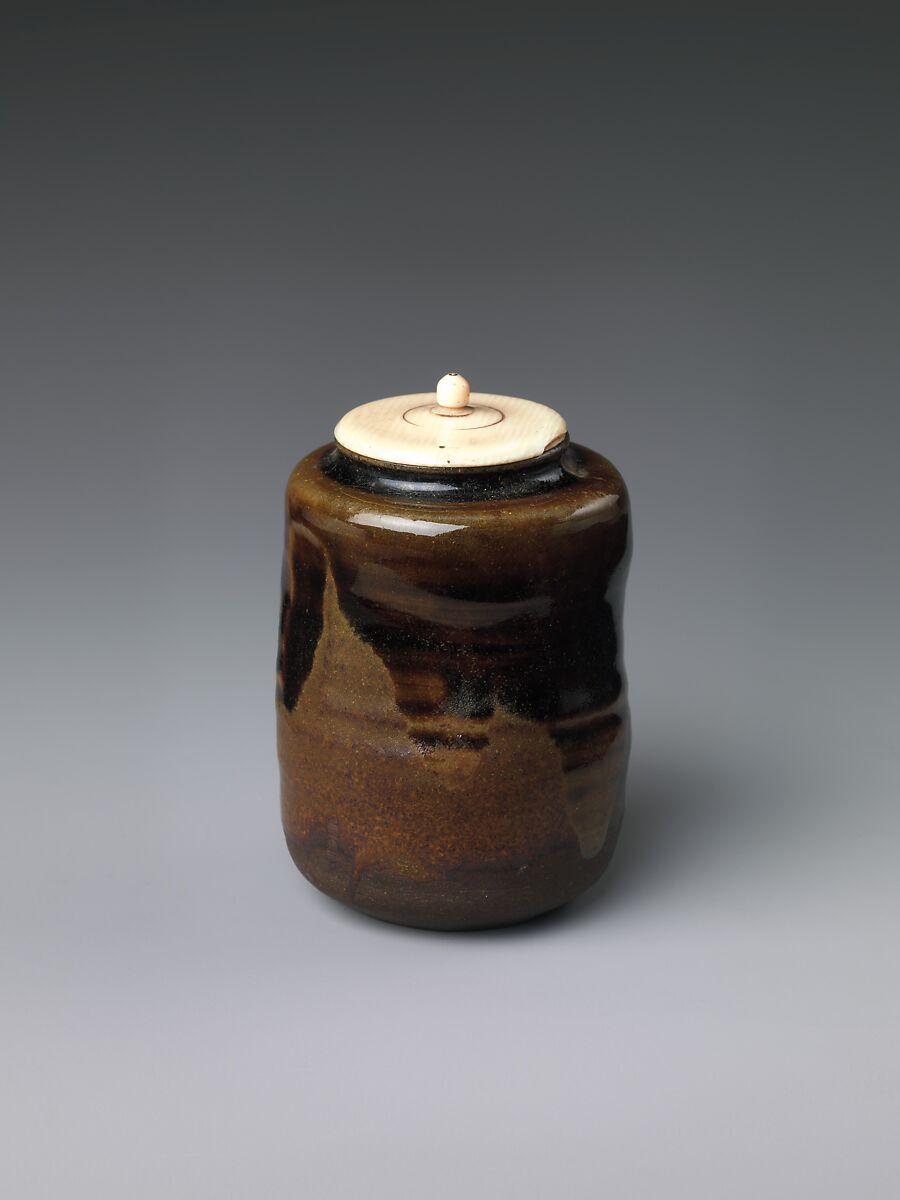 Tea caddy, Stoneware with incision and iron brown glaze (Takatori ware), Japan