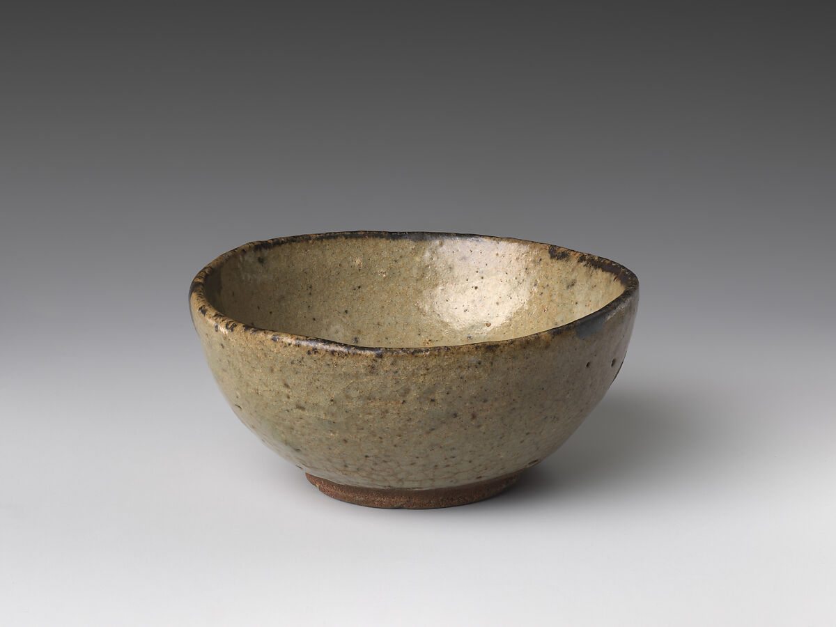 Sake Cup (Guinomi), Stoneware with ash and iron glaze (Karatsu ware); silver lacquer repairs, Japan