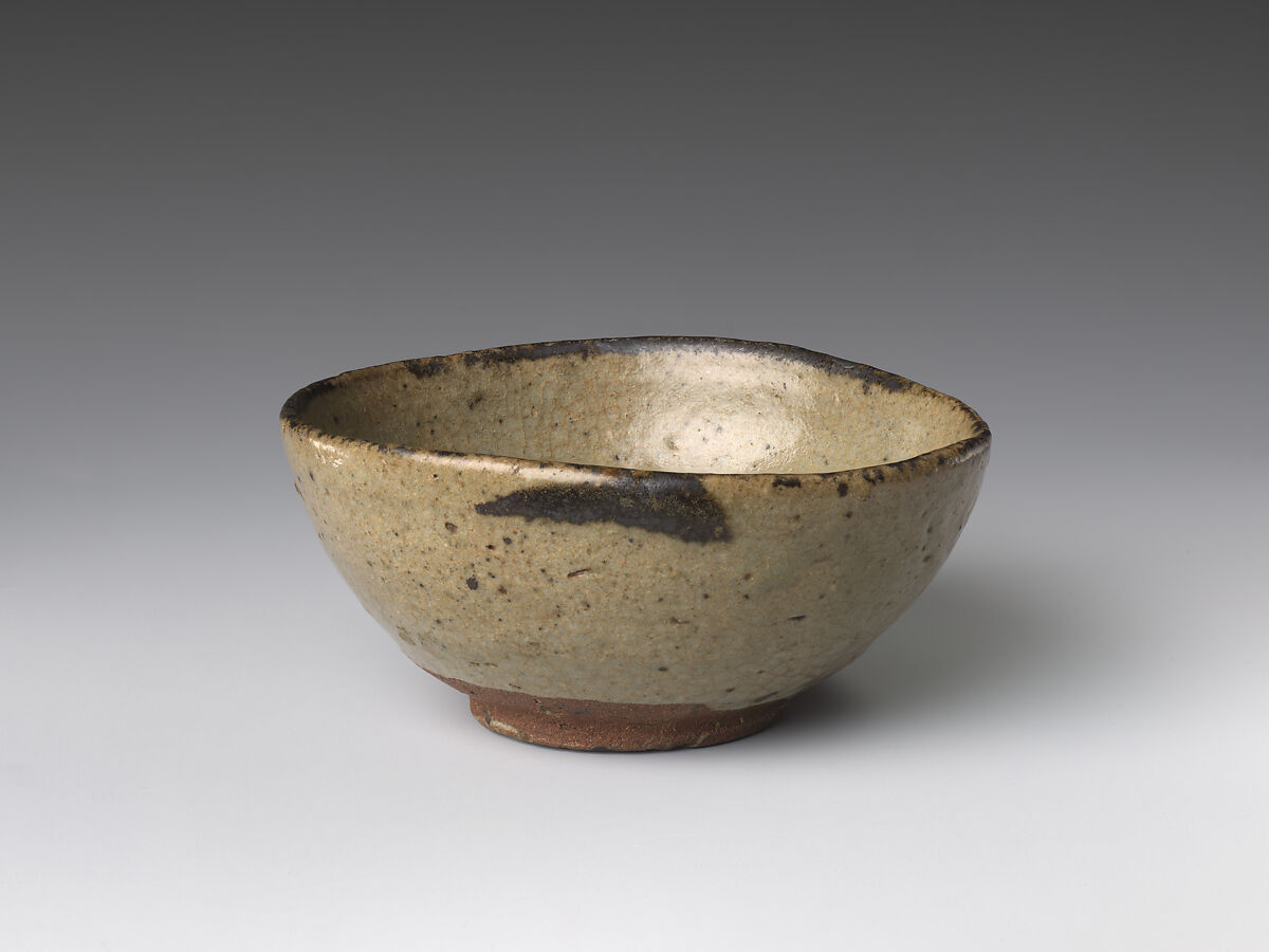 Sake Cup (Guinomi), Stoneware with ash and iron glaze (Karatsu ware); silver lacquer repairs, Japan