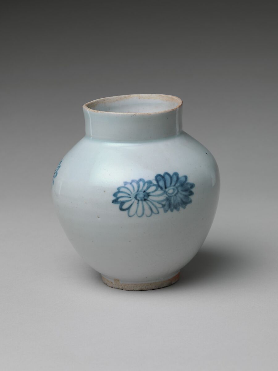Jar (Tsubo) with Chrysanthemums, Porcelain with cobalt blue under transparent glaze (Hizen ware, Arita type), Japan