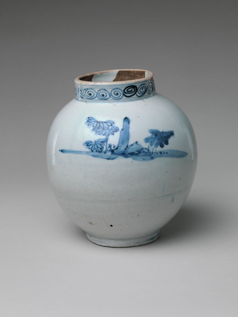 Jar (Tsubo) with Landscape, Porcelain with cobalt blue under transparent glaze (Hizen ware, Arita type), Japan