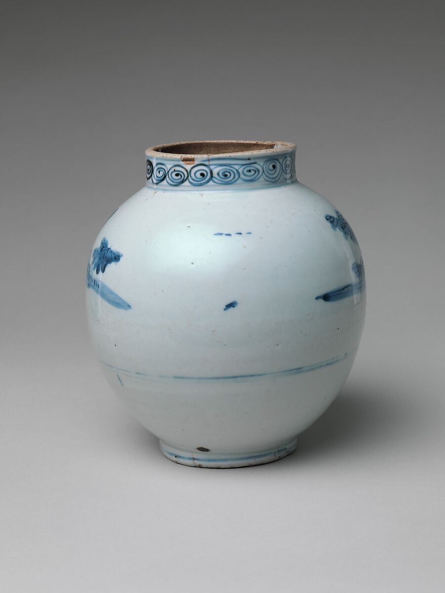 Jar (Tsubo) with Landscape, Porcelain with cobalt blue under transparent glaze (Hizen ware, Arita type), Japan