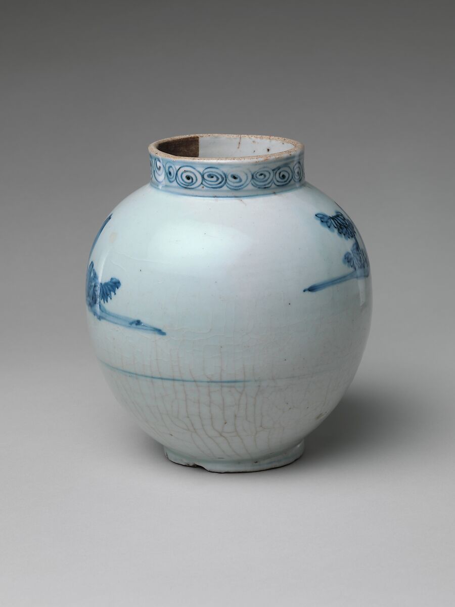 Jar (Tsubo) with Landscape, Porcelain with cobalt blue under transparent glaze (Hizen ware, Arita type), Japan