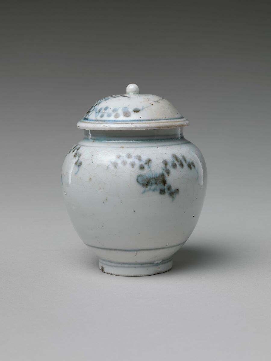 Jar (Tsubo) with Flowering Plant, Porcelain with cobalt blue under transparent glaze (Hizen ware, Arita type), Japan