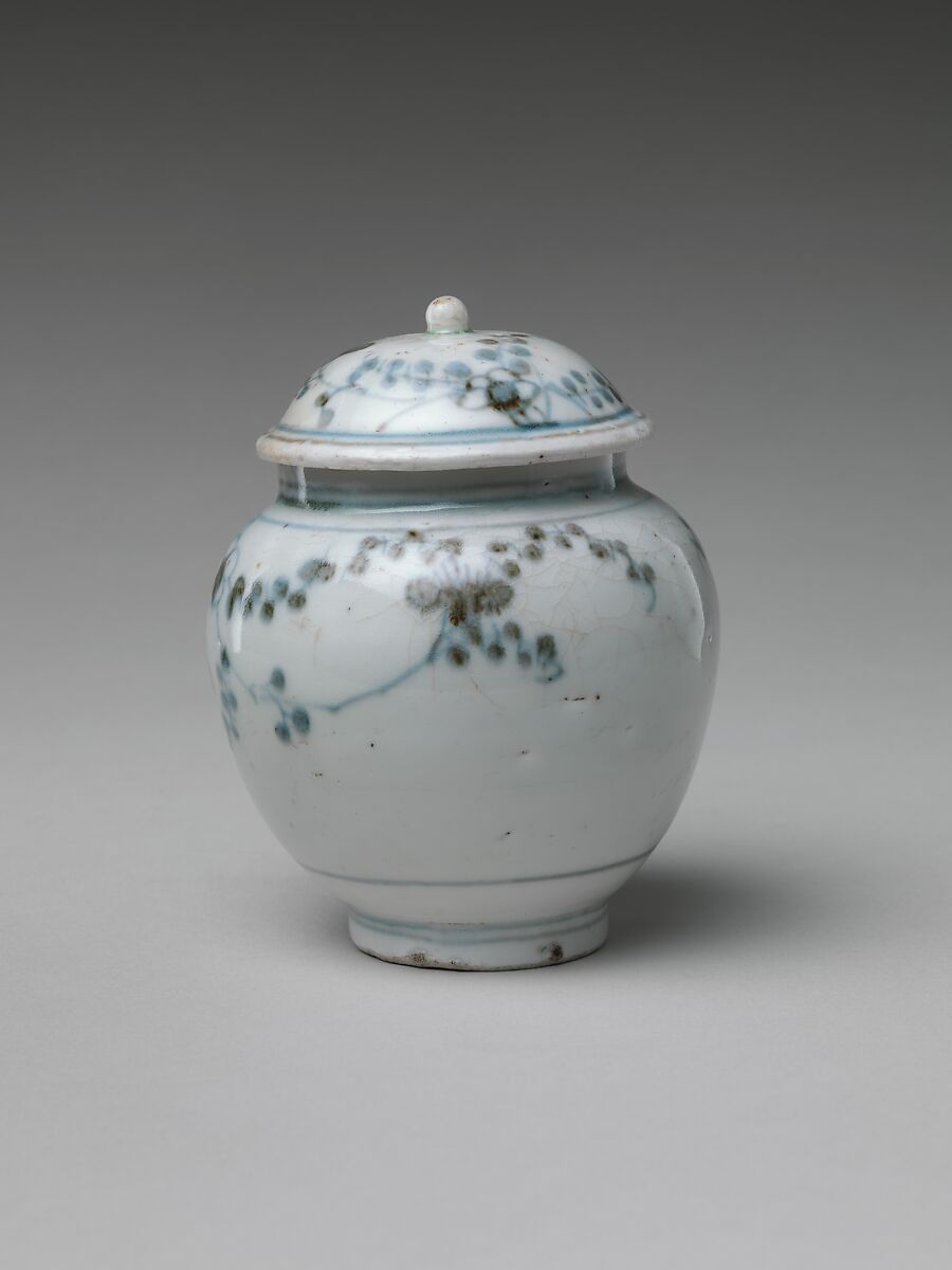 Jar (Tsubo) with Flowering Plant, Porcelain with cobalt blue under transparent glaze (Hizen ware, Arita type), Japan