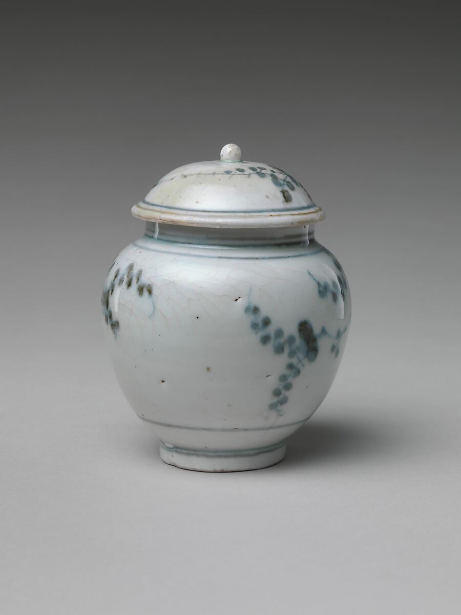 Jar (Tsubo) with Flowering Plant, Porcelain with cobalt blue under transparent glaze (Hizen ware, Arita type), Japan