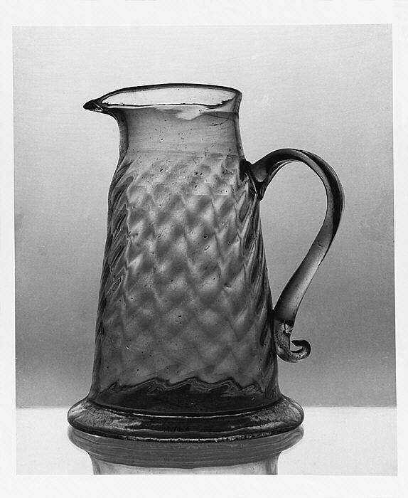 Molasses jug, Blown pattern-molded aquamarine glass, American 