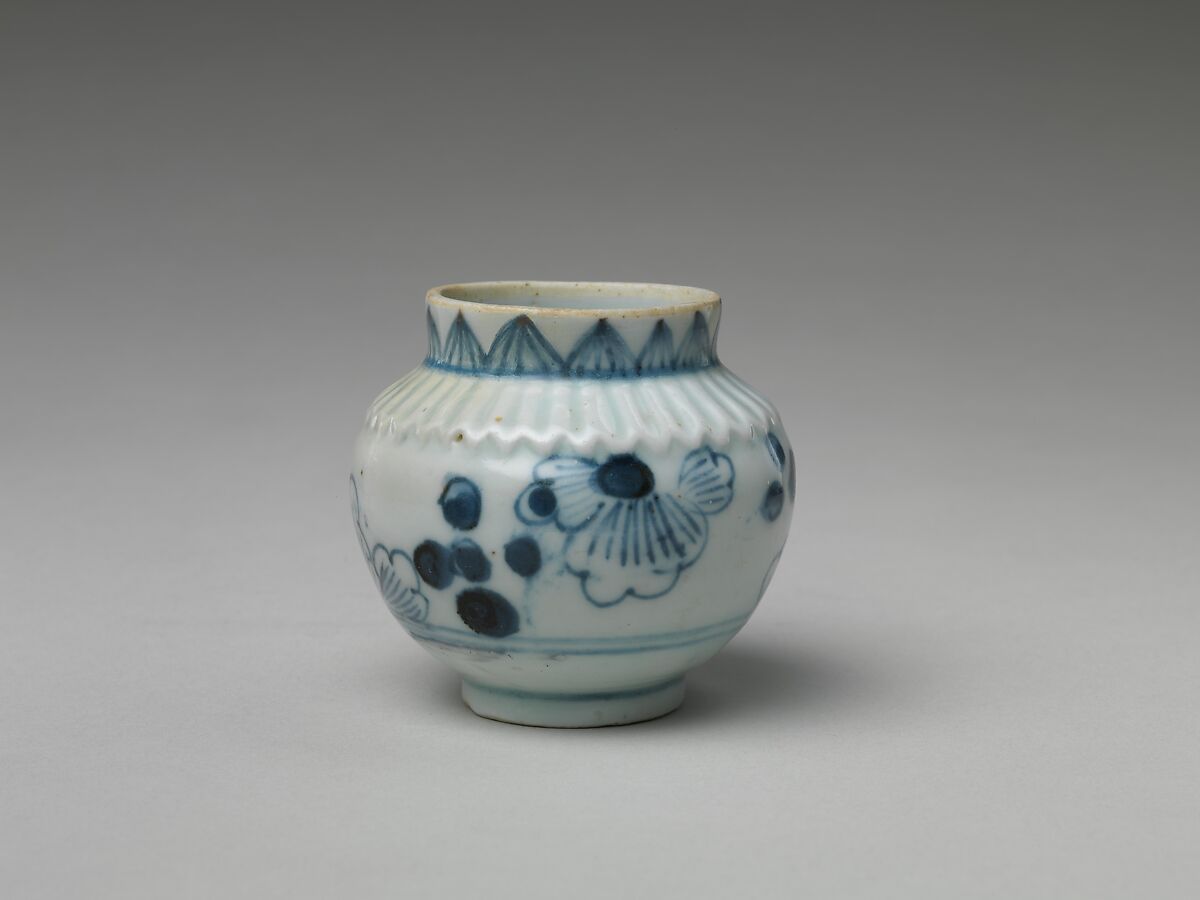Small Jar (Ko-tsubo) with Flowers, Porcelain with cobalt blue under transparent glaze (Hizen ware, Arita type), Japan
