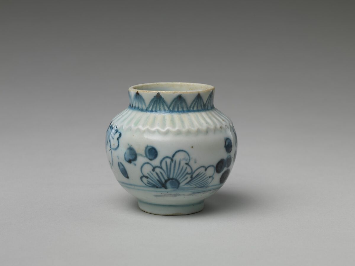 Small Jar (Ko-tsubo) with Flowers, Porcelain with cobalt blue under transparent glaze (Hizen ware, Arita type), Japan