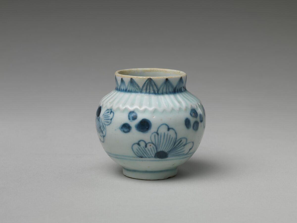 Small Jar (Ko-tsubo) with Flowers, Porcelain with cobalt blue under transparent glaze (Hizen ware, Arita type), Japan