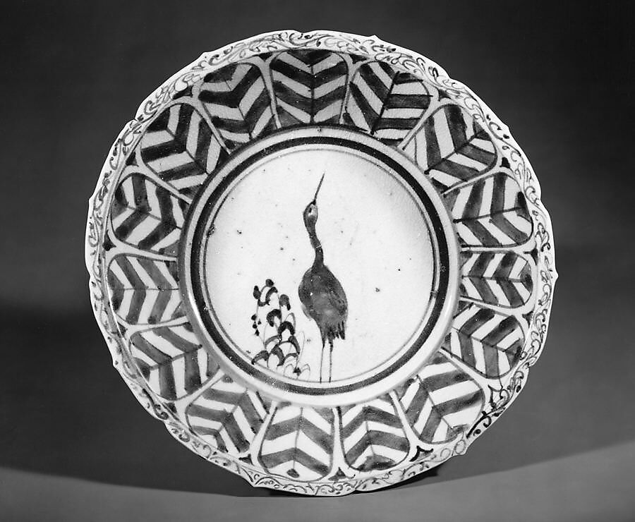 Deep Dish with Egret Design, Porcelain with underglaze blue (Hizen ware), Japan 