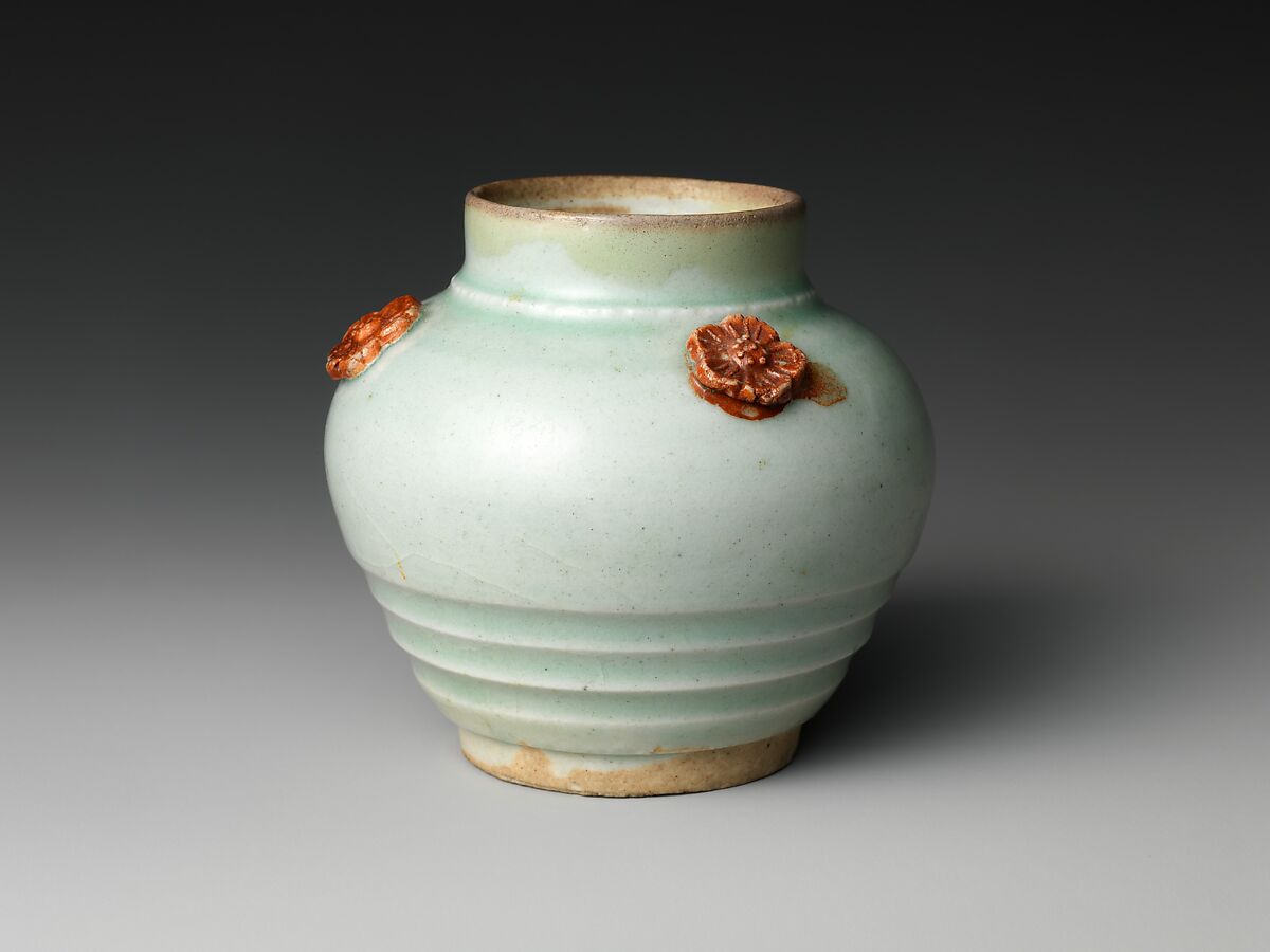 Small Jar (Kotsubo) with Relief Plum- Blossom Patterns, Porcelain with celadon glaze (Hizen ware, Arita type), Japan