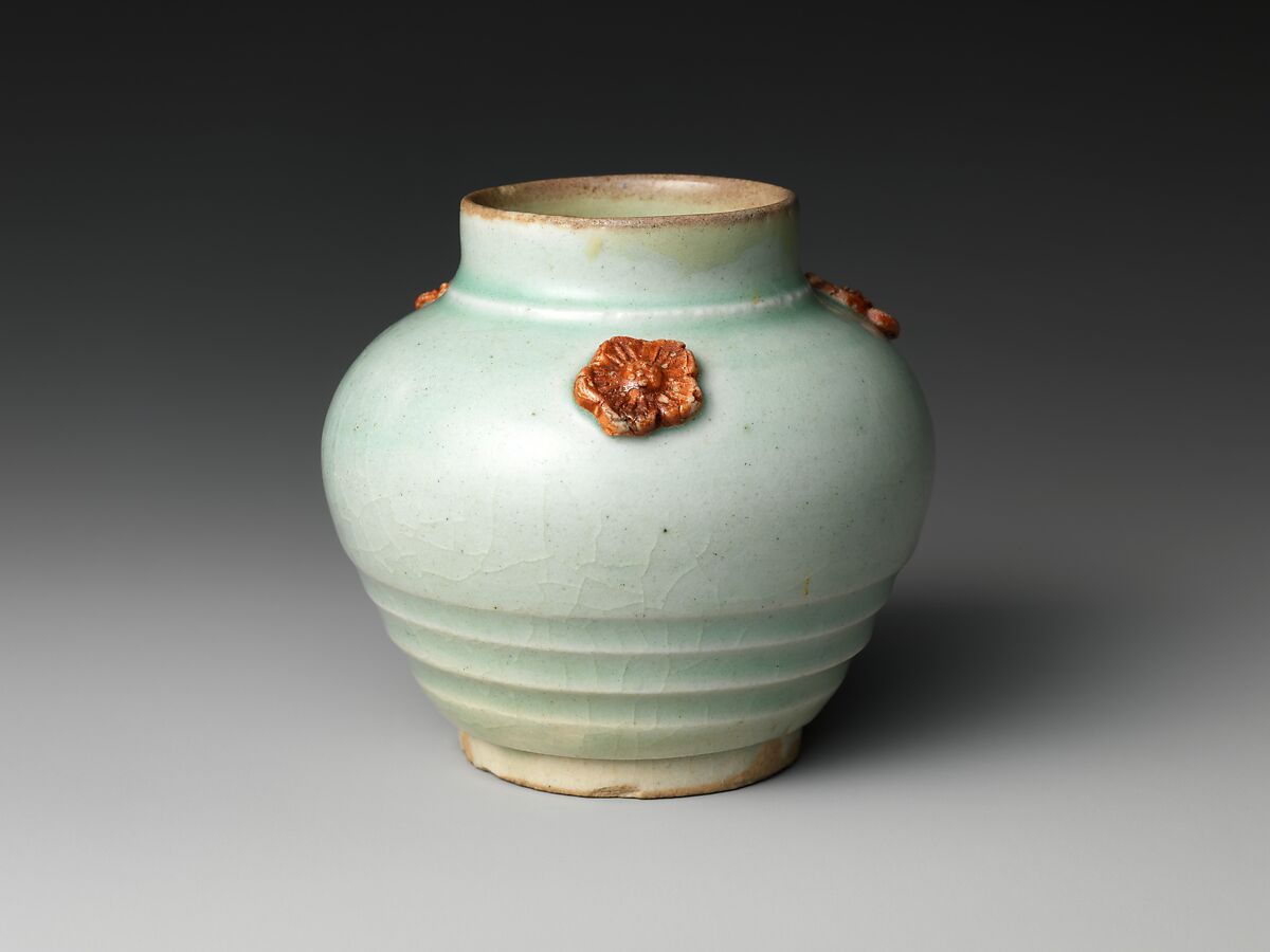 Small Jar with Floral Appliqué, Porcelain with celadon glaze (Hizen ware, early Imari type), Japan 