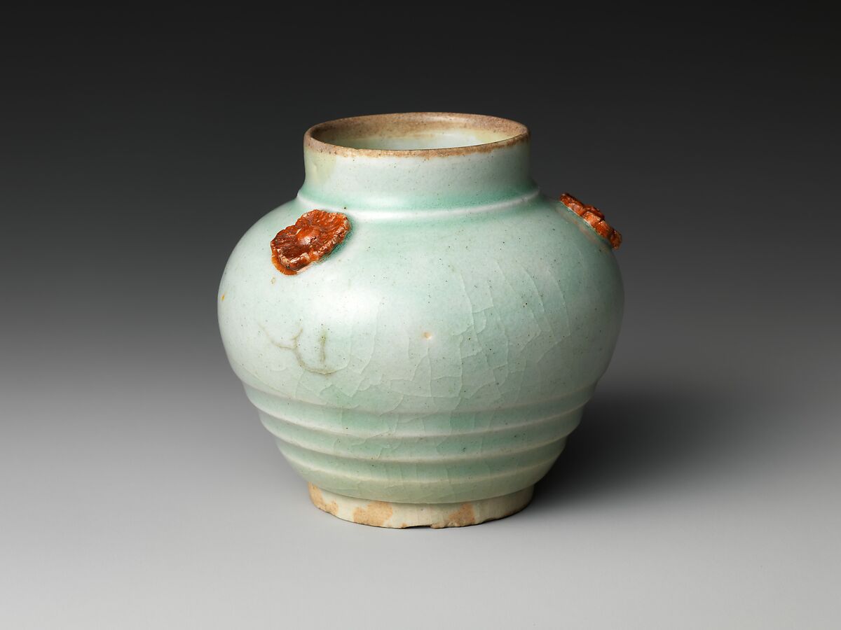 Small Jar (Kotsubo) with Relief Plum- Blossom Patterns, Porcelain with celadon glaze (Hizen ware, Arita type), Japan
